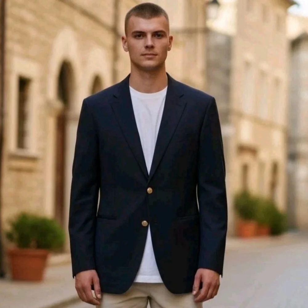 Lauren Ralph Lauren Blazer Mens 42L Dark Blue Gold Metal Buttons Sportscoat